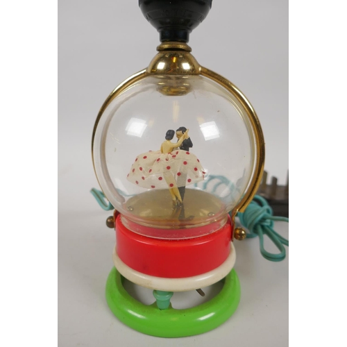 30 - A Japanese kitsch musical lamp base with a ballroom dancing couple, 21cm high