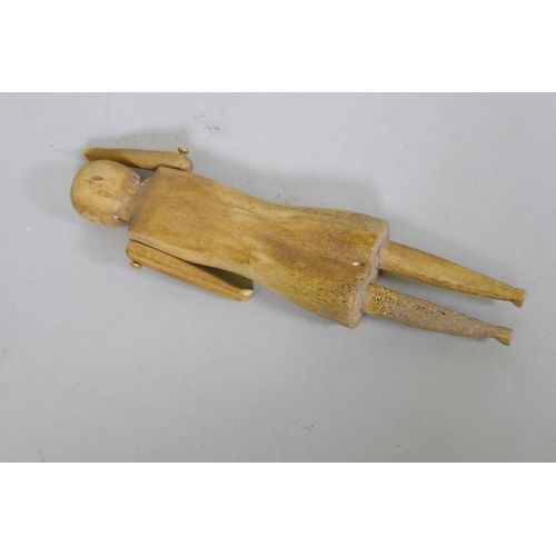 31 - Antique folk art carved bone doll figure, possibly first nation American Inuit, 19cm high