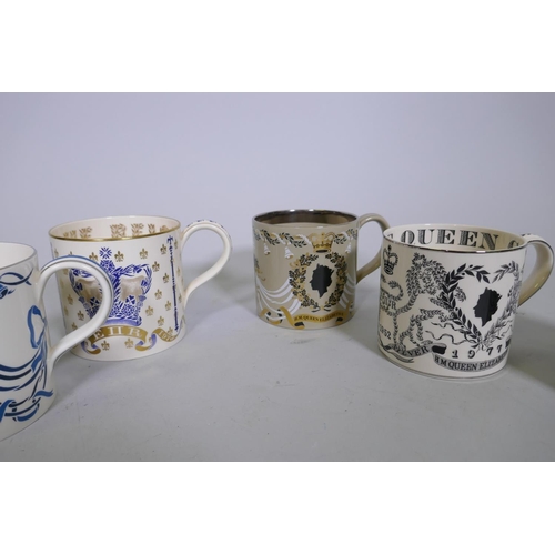 32 - Six Wedgwood commemorative tankards, 10cm high