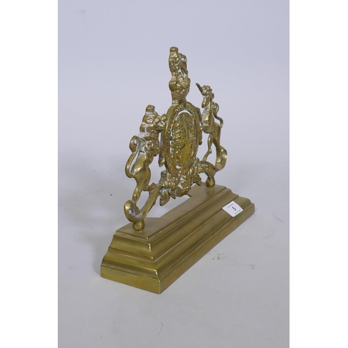 5 - A C19th cast brass door stop in the form of the Royal Coat of Arms, 30 x 26cm high