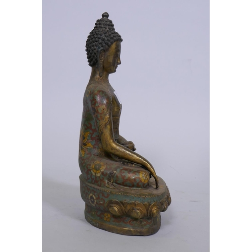 54 - A Sino Tibetan cloisonne and gilt metal Buddha, 32cm high