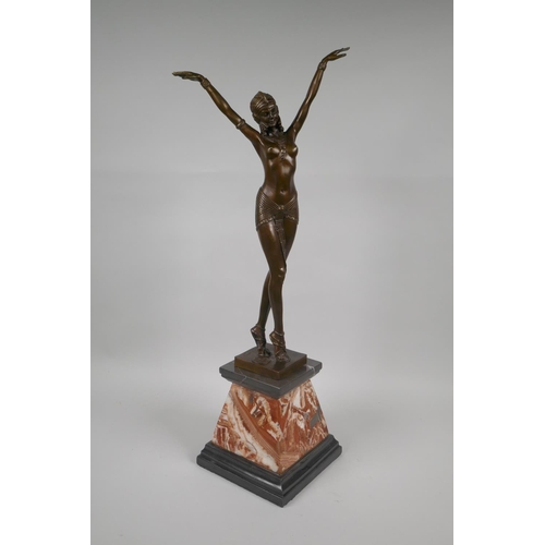 58 - After Demetre Chiparus (Romanian, 1886-1947), an Art Deco style bronze figure of a dancing semi-clad... 