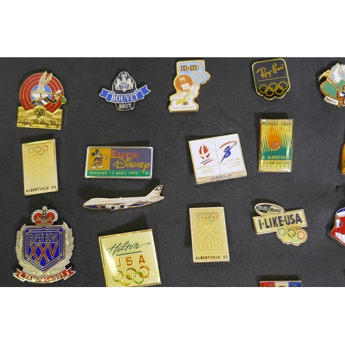 62 - Collection of Olympic pin badges, Albertville '92 sponsor  badges by Coca Cola, Sony, CBS, Koda... 