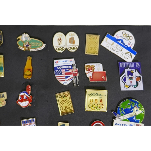 62 - Collection of Olympic pin badges, Albertville '92 sponsor  badges by Coca Cola, Sony, CBS, Koda... 