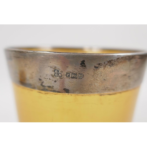 623 - A silver mounted horn ale cup, by George Neal & George Neal, London, 1912, 13cm high