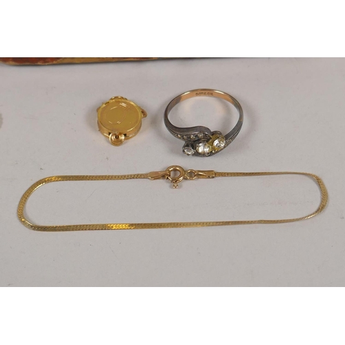 640 - A collection of 9ct and yellow metal jewellery to include a 9ct necklace (3.8g); a 9ct baby's bracel... 