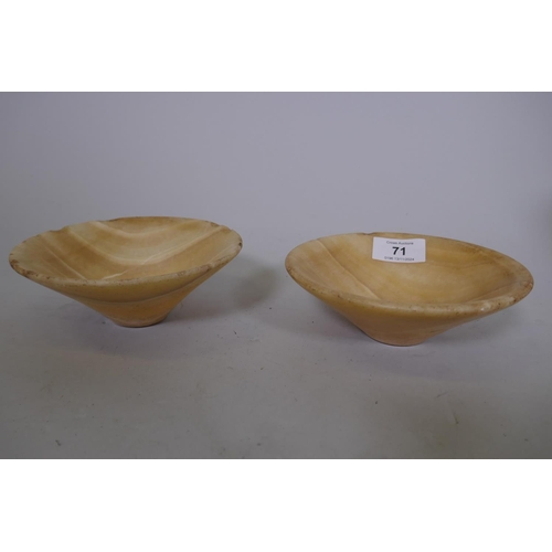 71 - Two Middle Eastern alabaster dishes, 14cm diameter