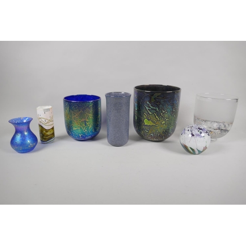 77 - A collection of Isle of Wight Studio Glass vases including three by Chris Lucas, largest 16cm