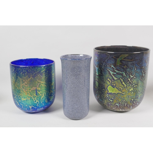 77 - A collection of Isle of Wight Studio Glass vases including three by Chris Lucas, largest 16cm