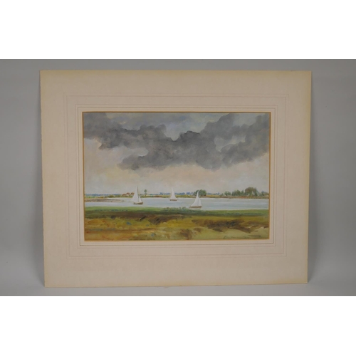 813 - Alfred Hayward, boats in a coastal inlet, signed, gouache and watercolour, signed and inscribed vers... 