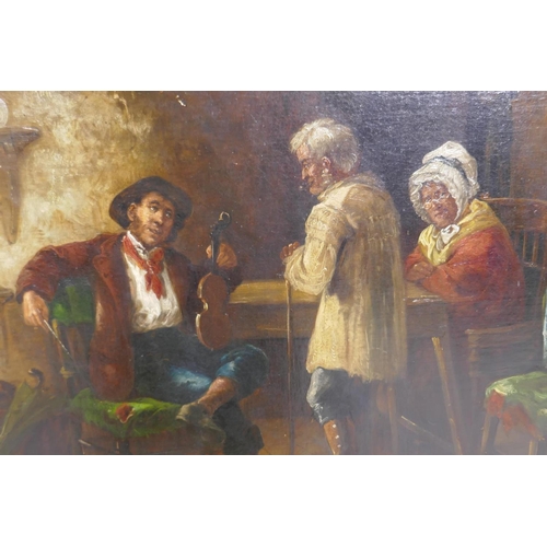 823 - Thomas Jones Barker, (1815-1882), tavern scene with a fiddle player, signed, in a gilt frame, oil on... 