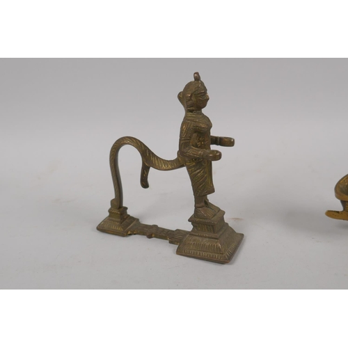 84 - An Indian brass Dhokra owl box and an antique Indian bronze figure of a lady, 12cm high