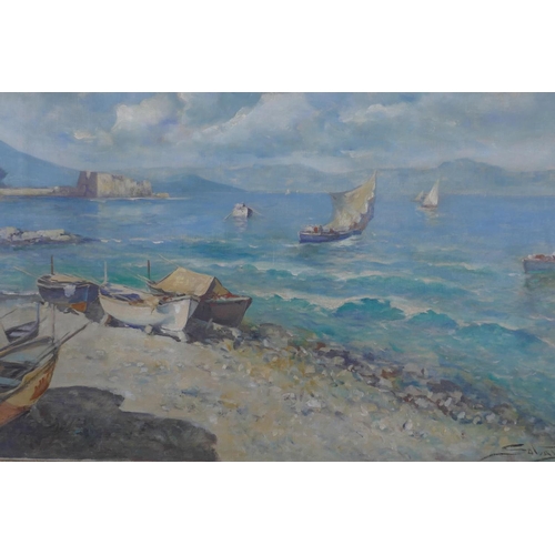 848 - Giuseppe Salvati, (c1900-1968), Bay of Naples, signed and inscribed verso, oil on canvas, 70 x 51cm