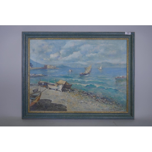 848 - Giuseppe Salvati, (c1900-1968), Bay of Naples, signed and inscribed verso, oil on canvas, 70 x 51cm