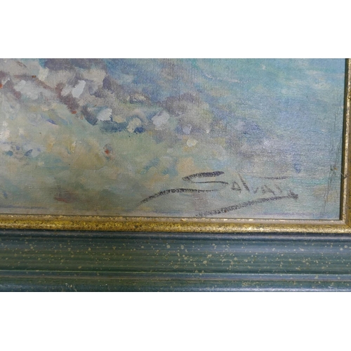 848 - Giuseppe Salvati, (c1900-1968), Bay of Naples, signed and inscribed verso, oil on canvas, 70 x 51cm