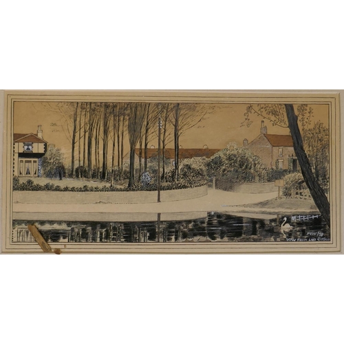 851 - P.V. Williams, View from Lake Gresford, ink and wash, signed with a monogram and dated (19)28, 22 x ... 