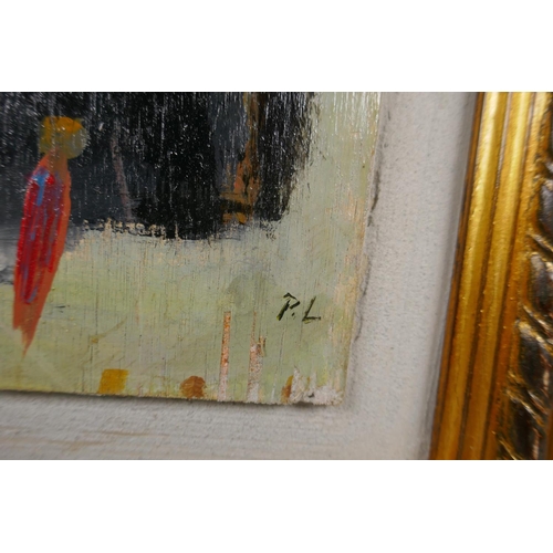 856 - St Ives school, abstract harbour scene, initialled P.L. attributed verso Peter Lanyon, oil on board,... 