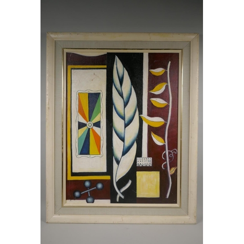 867 - After Fernand Leger, (French, 1881-1955), still life composition leaf, oil on canvas laid on board, ... 