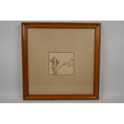 872 - Attributed to Alfred Munnings, Queen Victoria, ink sketch, 12 x 11cm