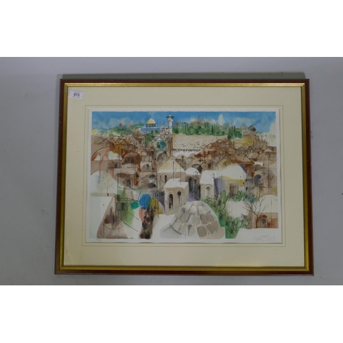 873 - Shmuel Katz, (Israeli, 1926-2010), townscape, aquatint, 22/295, signed in pencil, 55 x 38cm