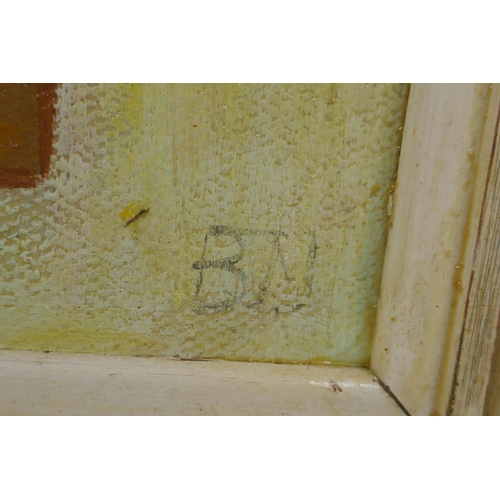 880 - After Ben Nicholson, (British, 1894-1982), Bus Ticket, abstract, oil on canvas laid on board, 42 x 5... 