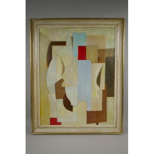 880 - After Ben Nicholson, (British, 1894-1982), Bus Ticket, abstract, oil on canvas laid on board, 42 x 5... 