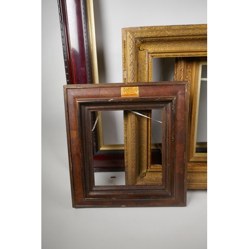 883 - Four Victorian and later gallery frames, largest rebate 51 x 61cm