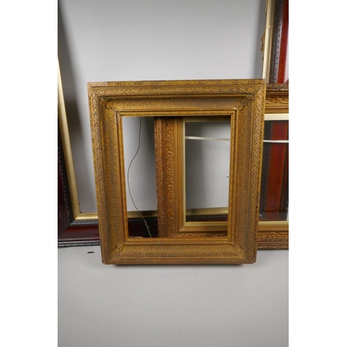 883 - Four Victorian and later gallery frames, largest rebate 51 x 61cm