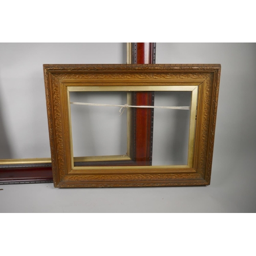 883 - Four Victorian and later gallery frames, largest rebate 51 x 61cm