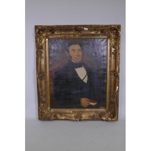 884 - Portrait of a Victorian gentleman, unsigned, oil on canvas in a gilt frame, 71 x 91cm