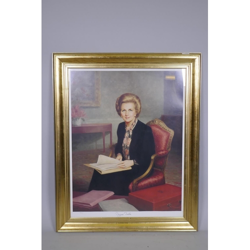 889 - Margaret Thatcher, autographed limited edition print after Leonard Boden, No 15/850, 61 x 80cm