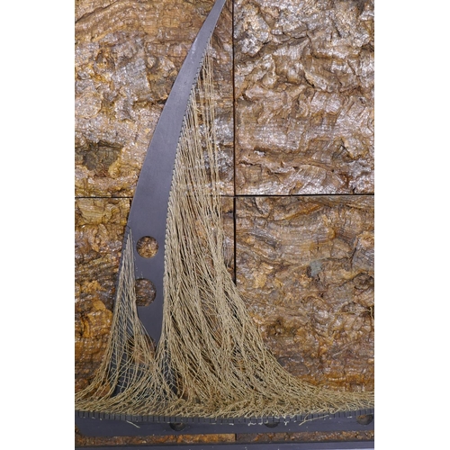 890 - Pierre Noel Martin, (French, 1951-2006), mixed media, string and wood laid on cork, signed on a smal... 