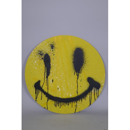 895 - Smiley Face, spray paint on MDF, signed RYCA aka Ryan Callanan, (British, C20th), 65cm diameter, and... 