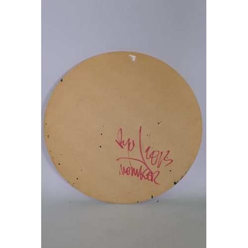 895 - Smiley Face, spray paint on MDF, signed RYCA aka Ryan Callanan, (British, C20th), 65cm diameter, and... 