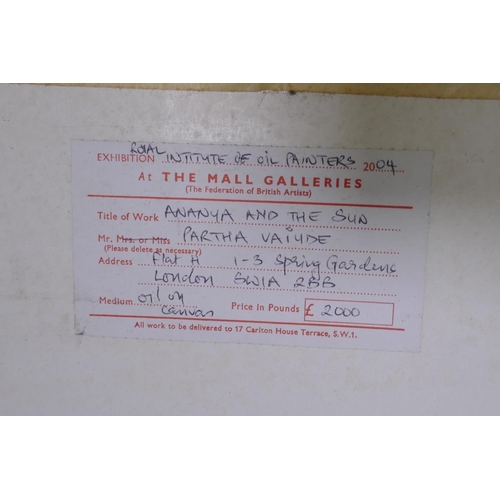 896 - Partha Vaiude, Ananya and the Sun, signed and inscribed verso '04, with Newgate Gallery, EC1 stamp a... 