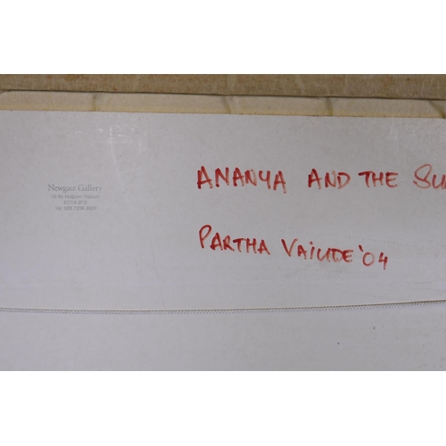 896 - Partha Vaiude, Ananya and the Sun, signed and inscribed verso '04, with Newgate Gallery, EC1 stamp a... 