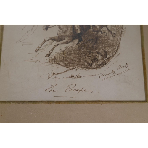 899 - Samuel Lover R.H.A. (Irish, 1797-1868), The Escape, signed Handy Andy, pen and ink illustration to t... 