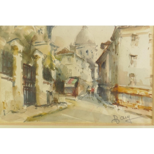 900 - Views of Paris, set of four watercolours, signed Bauy, 14 x 12cm