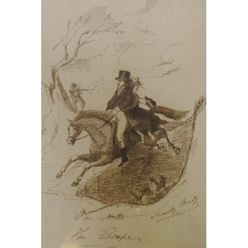 919 - Samuel Lover R.H.A. (Irish, 1797-1868), The Escape, signed Handy Andy, pen and ink illustration to t... 