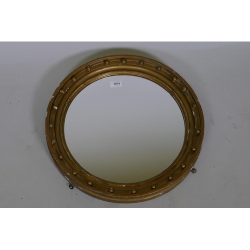 1153 - Early C19th giltwood circular wall mirror, with later flat mirror, 53cm diameter