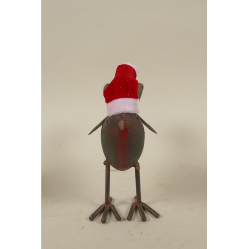 1 - Four forged metal Christmas robins, 12cm high