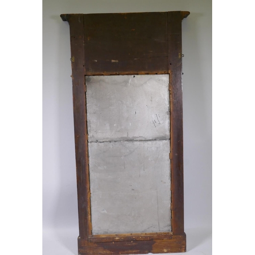 1085 - A C19th Continental ebonised and figured mahogany pier glass with ormolu mounts, 80 x 154cm