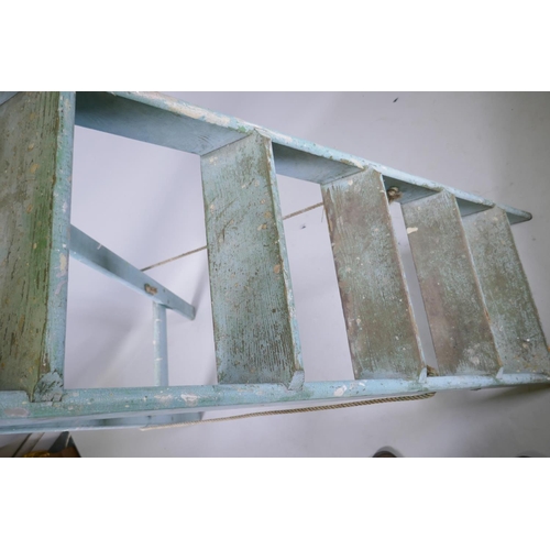 1107 - A vintage wooden step ladder with original painted finish, 150cm high