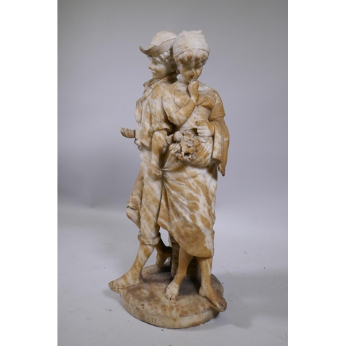 22 - Cesare Lapini, (Italian, 1848-1893), Gli Adirati, carved alabaster figure group of a boy and girl, s... 