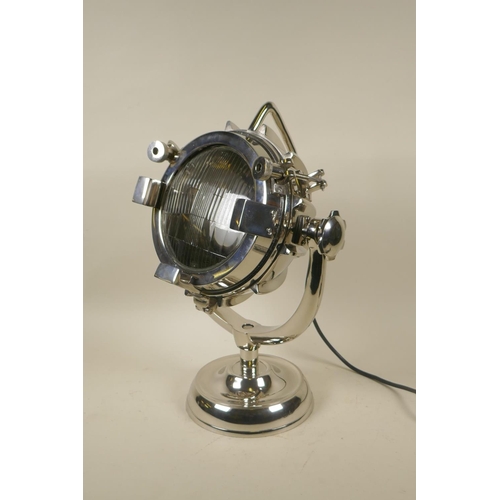 34 - A chromed metal searchlight lamp, 42cm high