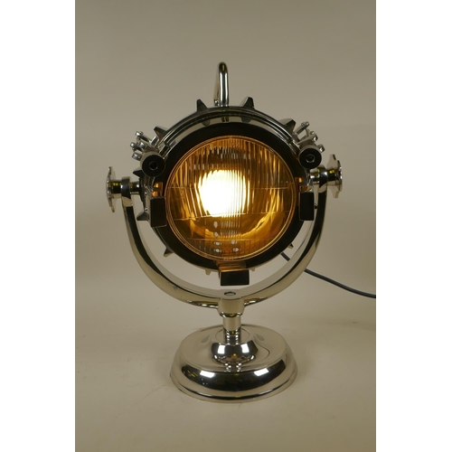 34 - A chromed metal searchlight lamp, 42cm high