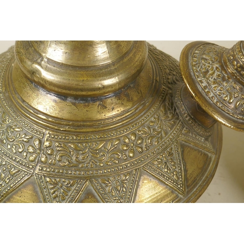 55 - Oriental brass censer, 24cm high, and a hookha base