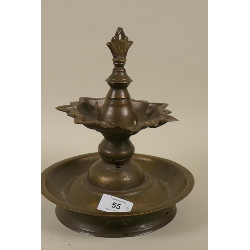 55 - Oriental brass censer, 24cm high, and a hookha base