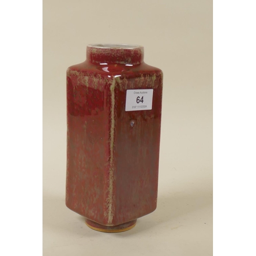 64 - A Chinese ceramic cong vase with red overglaze, 20cm high