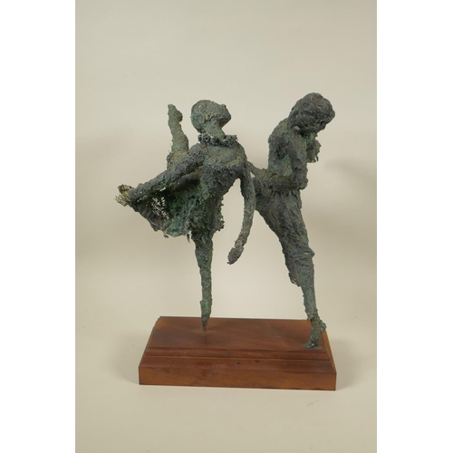 67 - Tom Merrifield, (1932-2021), Dancers, bronzed mixed media sculpture on a hardwood base, 37cm high, a... 